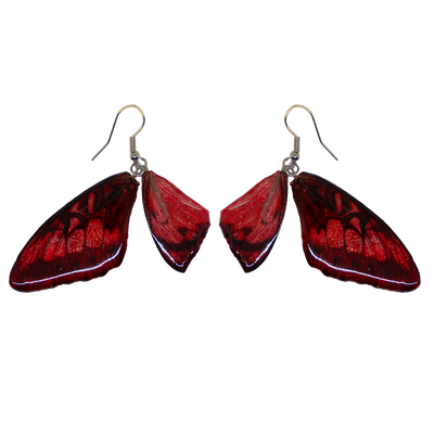 Red real butterfly wings encased in resin & attached to 925 sterling silver wires