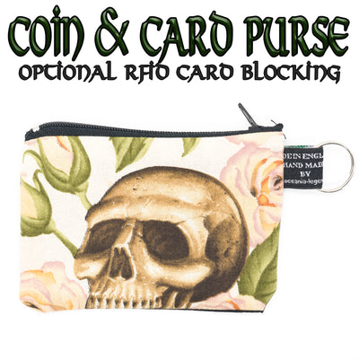 skulls & ivory roses on our handmade zipped coin purse