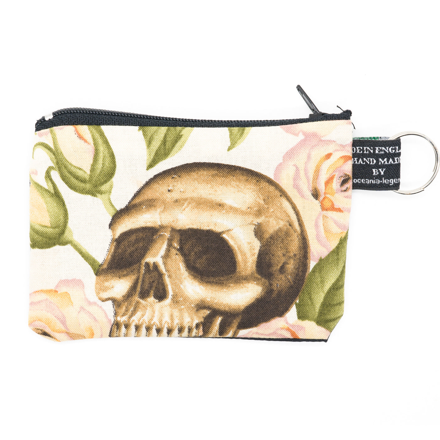 skulls & ivory roses on our handmade zipped coin purse