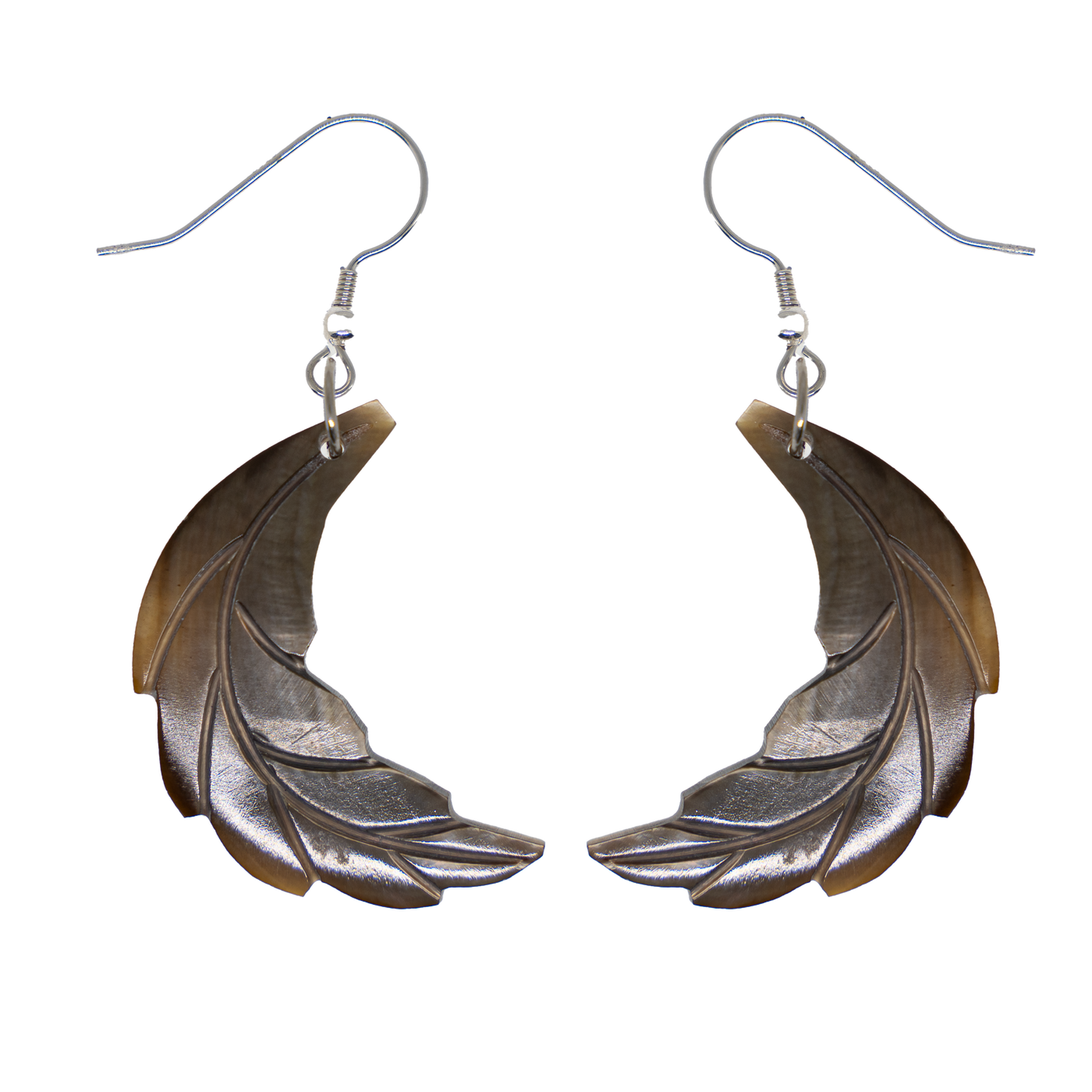 Black Oyster Shell Laurel Wreath Leaf Earrings -  .925 sterling silver