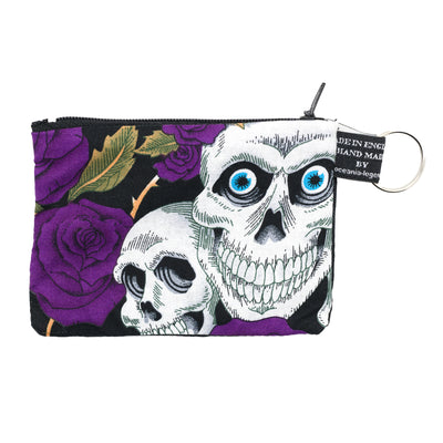Purple Rose & Skull zipped cotton purse