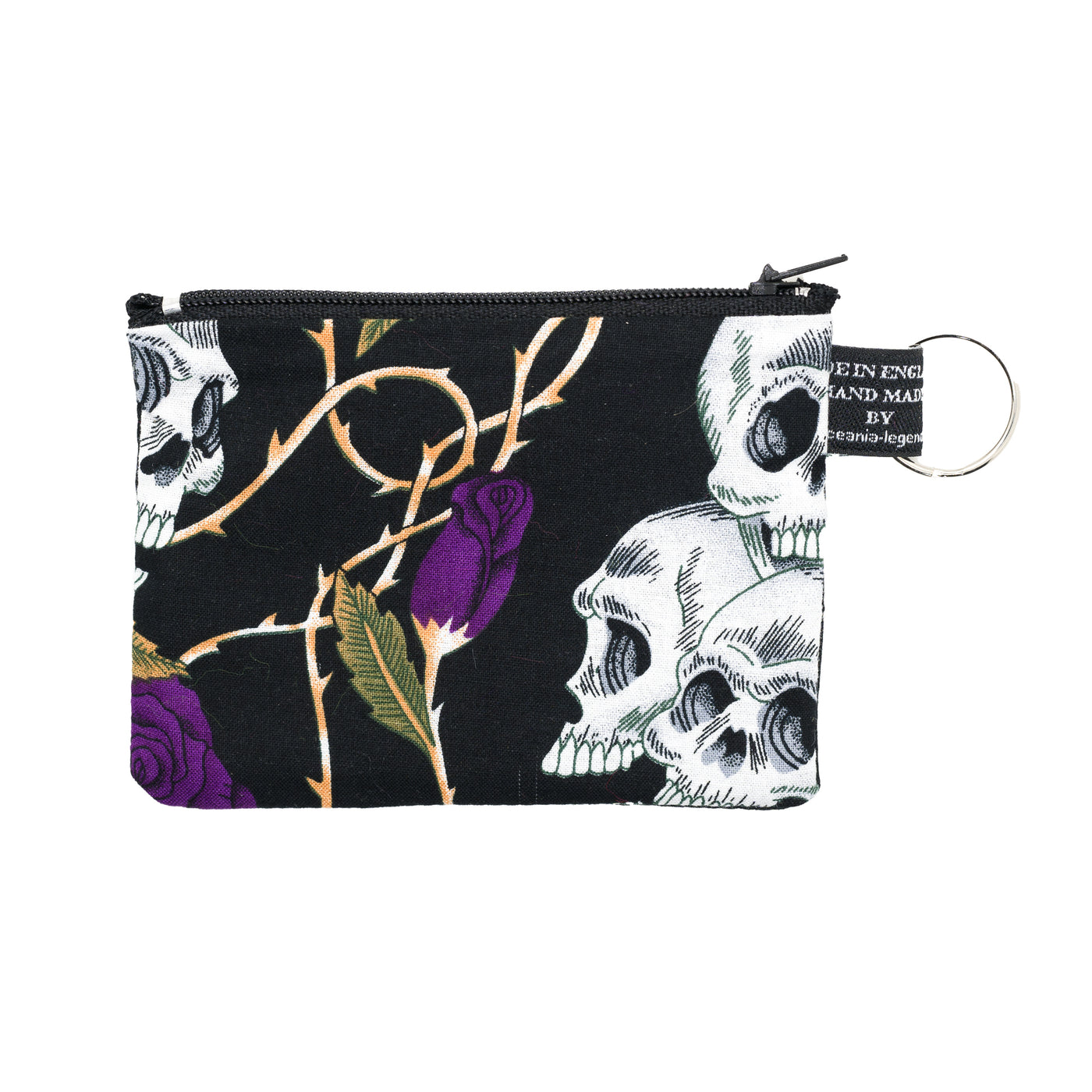 Purple Rose & Skull zipped cotton purse