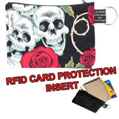 Skull, Red Rose & Thorn Design zipped coin purse with RFID Protection