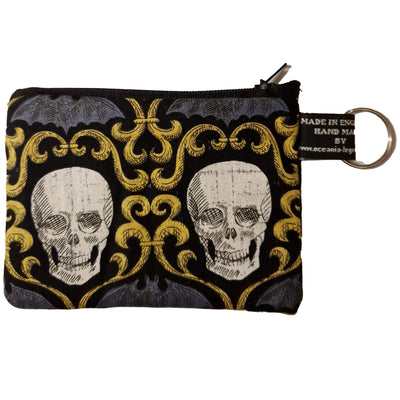 gothic skull & bat zipped cotton purse
