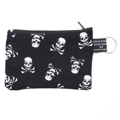 Skull & Crossbones cotton zipped coin & card purse with optional RFID card blocker
