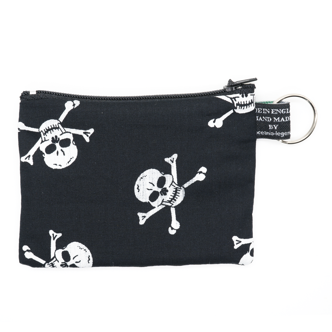 Skull & Crossbones Black & White cotton zipped purse for coins & cards with optional RFID protection