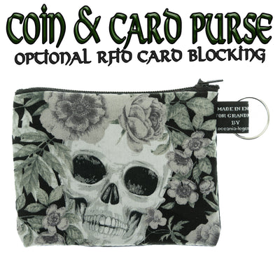 gothic skulls wearing a floral headdress zipped coin & card purse