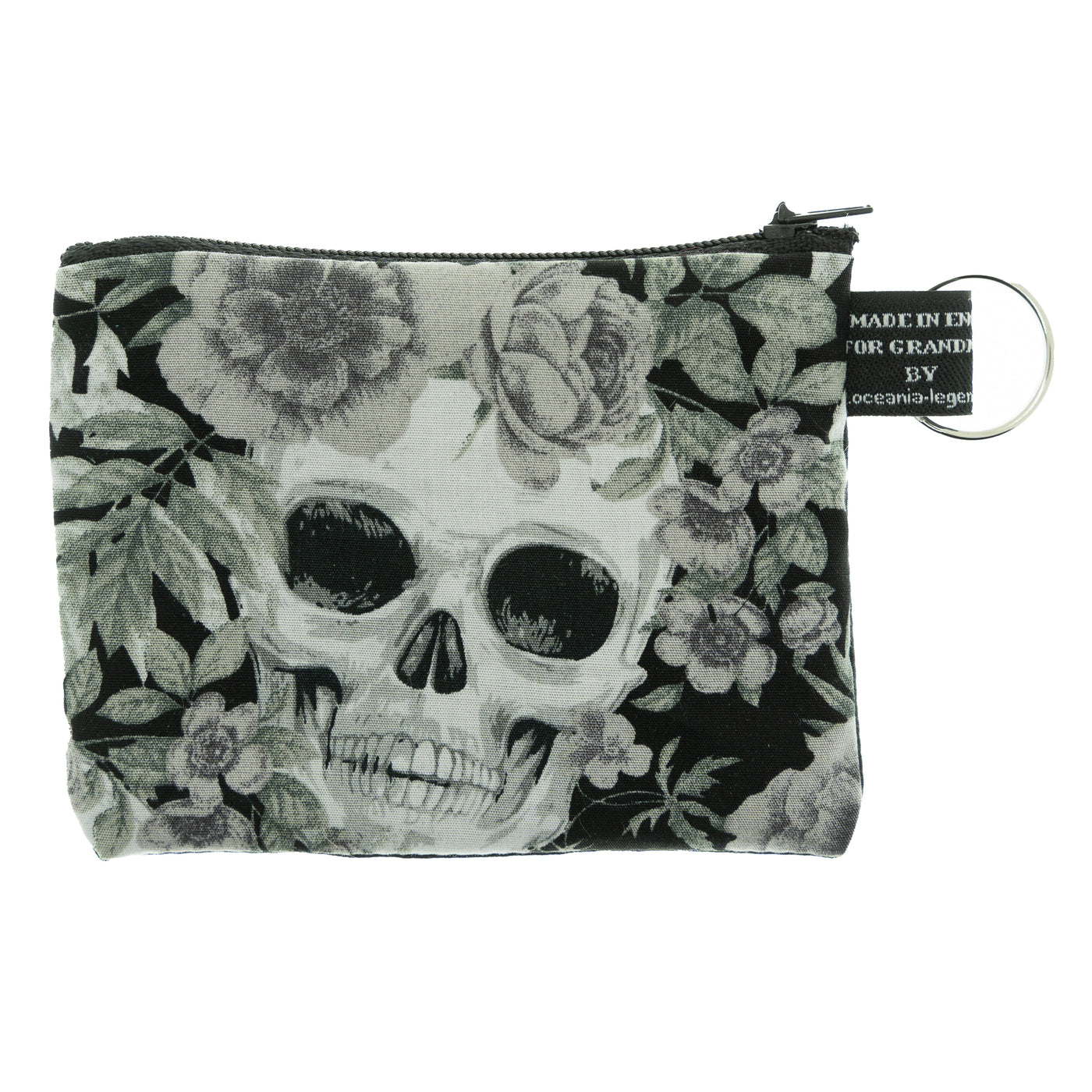 gothic skulls wearing a floral headdress zipped coin & card purse