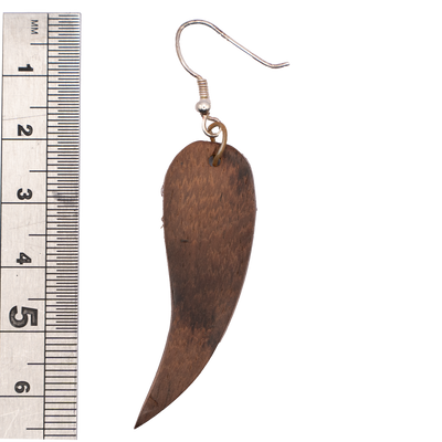 Teak wood feather shaped earrings with a 925 sterling silver hook to secure.  Approximately 6.5cm long