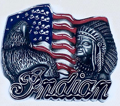 Indian Chief, Eagle & American Flag Belt Buckle