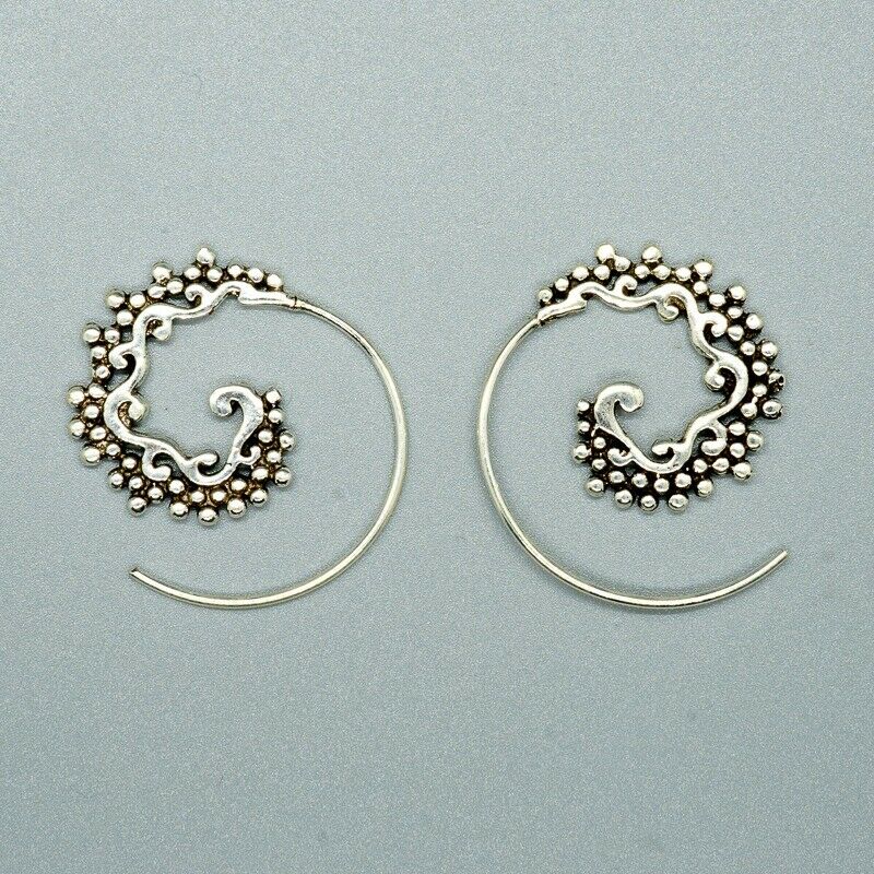 Wave Spiral Earring Silver Gypsy Boho Tribal Ethnic Festival Jewellery