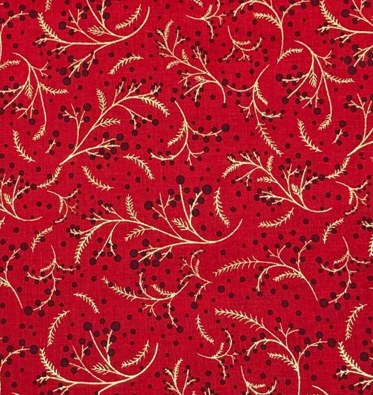 Xmas Christmas Holly Berries 100% Cotton Fabric 54" WIDE HALF for face masks