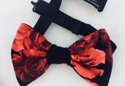 Red Roses Bow Tie Cotton Hair Bow Dickie Graduation Necktie Timeless feeanddave