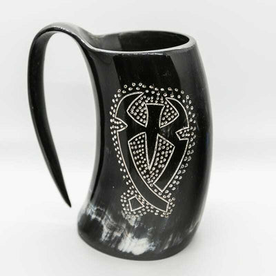 Ox Buffalo Zebu Drinking Horn Mug Tankard Viking Mjolnir Thor Odin Celtic Mead