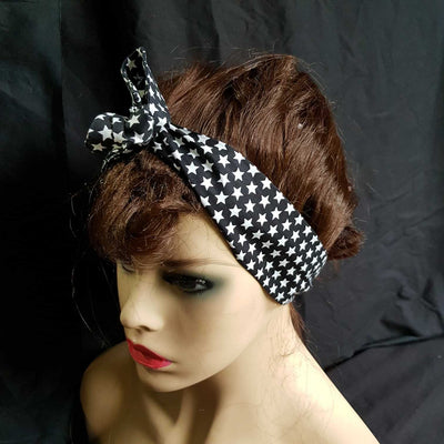 Wired Headband Hair Band Rockabilly Retro Scarf Vintage Handmade Cotton Bendy