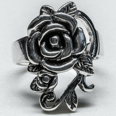 Rose & leaf ring  hand finished & made from 925 sterling silver