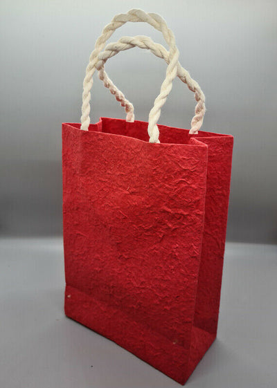 Handmade Mulberry Paper Gift Bags Textured with Rope Handle 8" x 6" x 2.5"