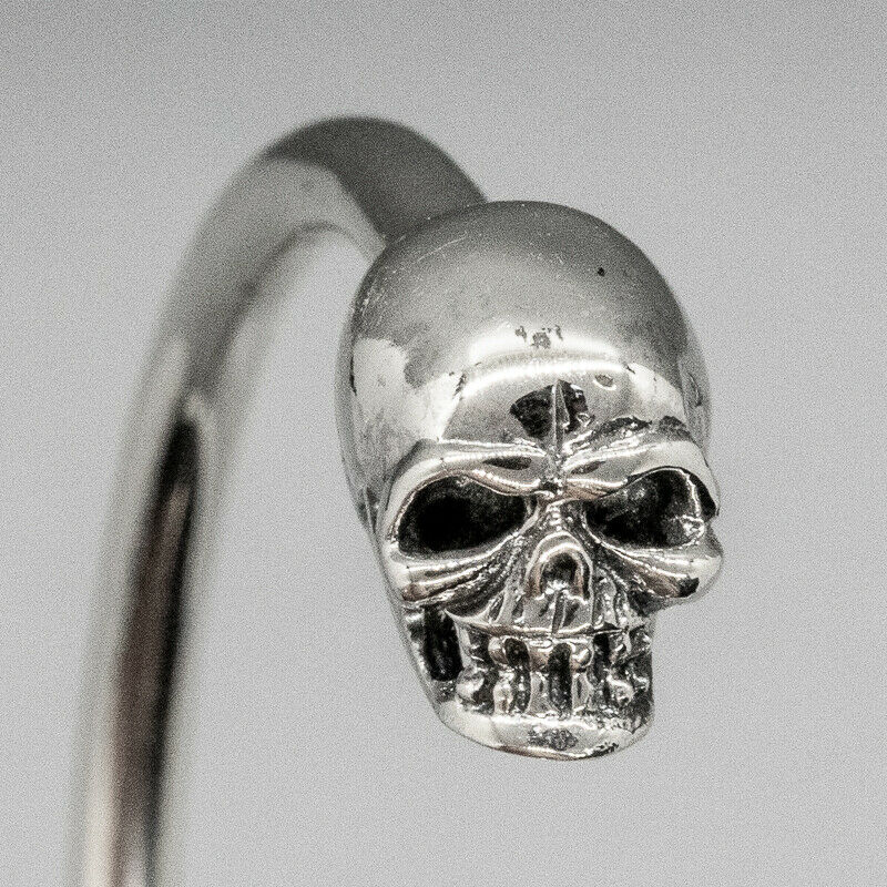 Skull 925 solid silver torc torque bangle biker viking oath ring goth gothic