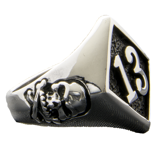 Diamond Lucky 13 skull and crossbones ring 925 sterling silver M-Z