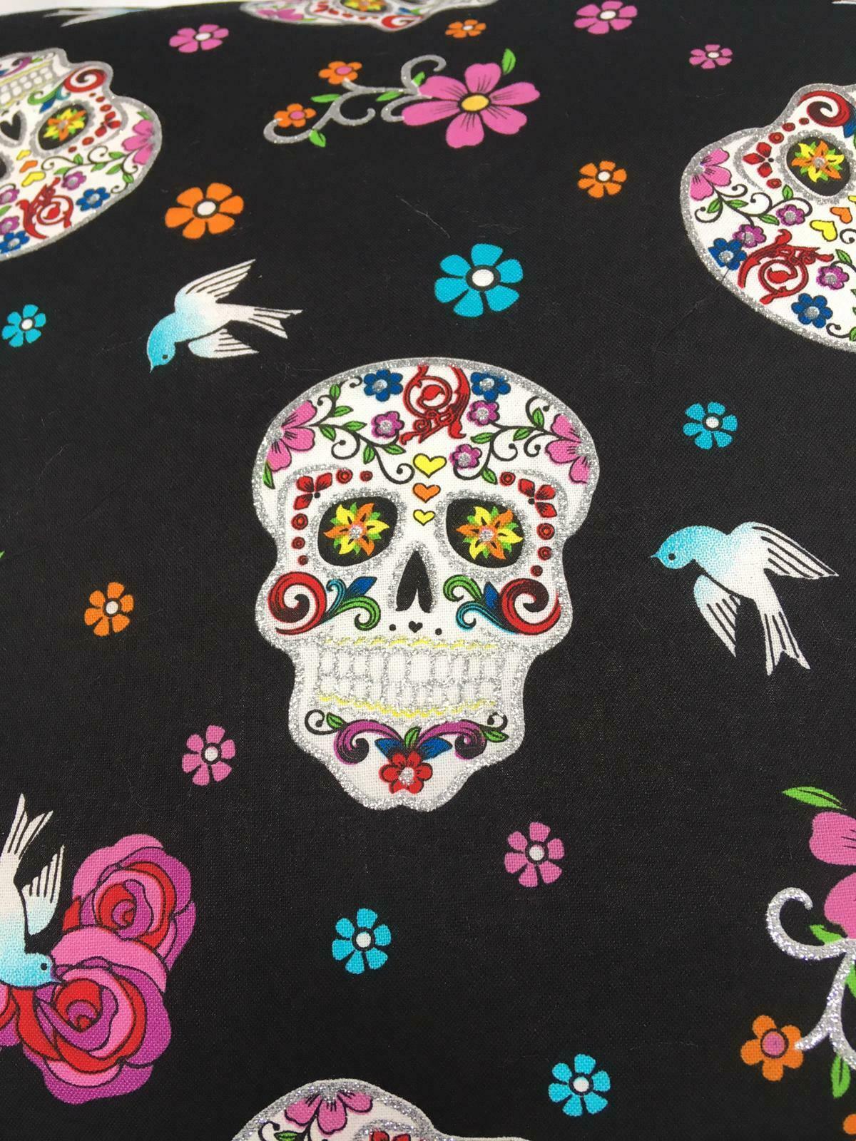 Day of the Dead Glitter Skull Cushion Cover