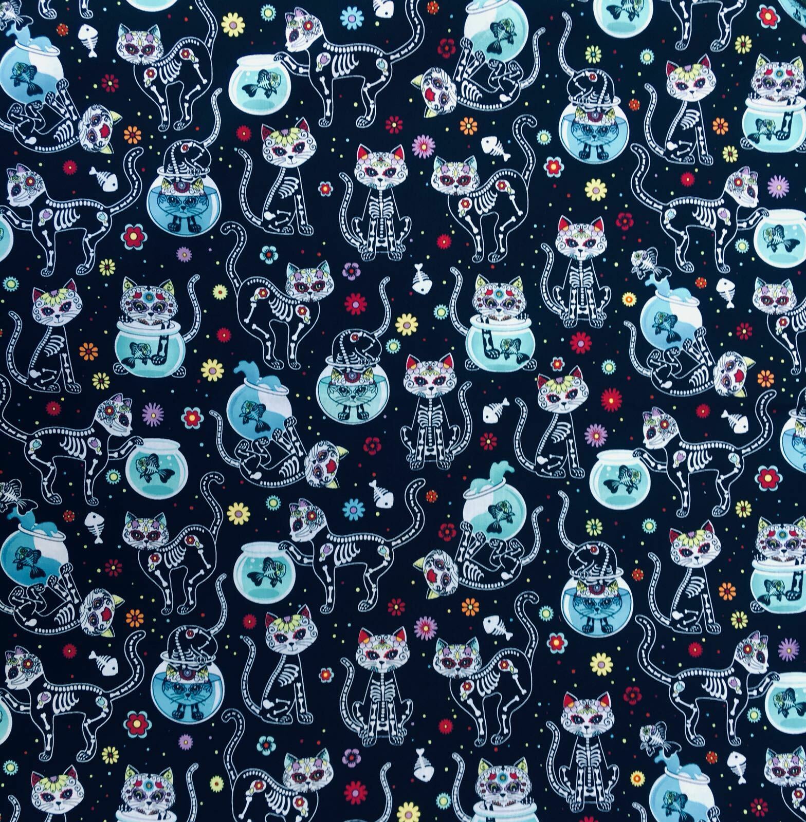 Day of the Dead Skeleton Cats - Timeless Treasures - 100% Cotton Fabri ...
