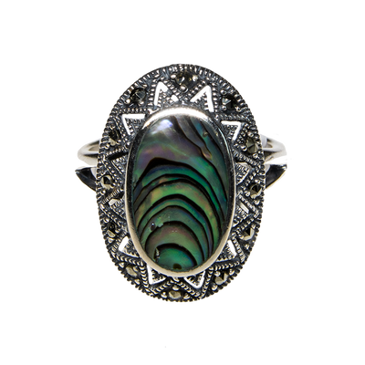 Paua Shell Abalone New Zealand Natural Ring 925 silver Sizes M-S feeanddave