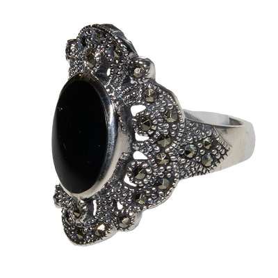 Marcasite Style Black Onyx Ring  - .925 sterling silver