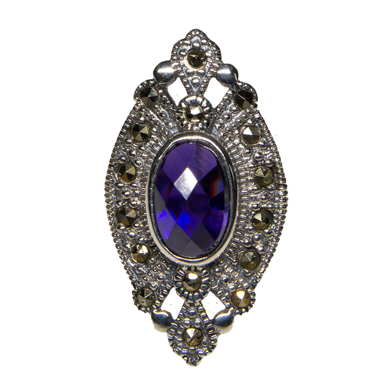 Amethyst Marcasite Style Ring - .925 sterling silver