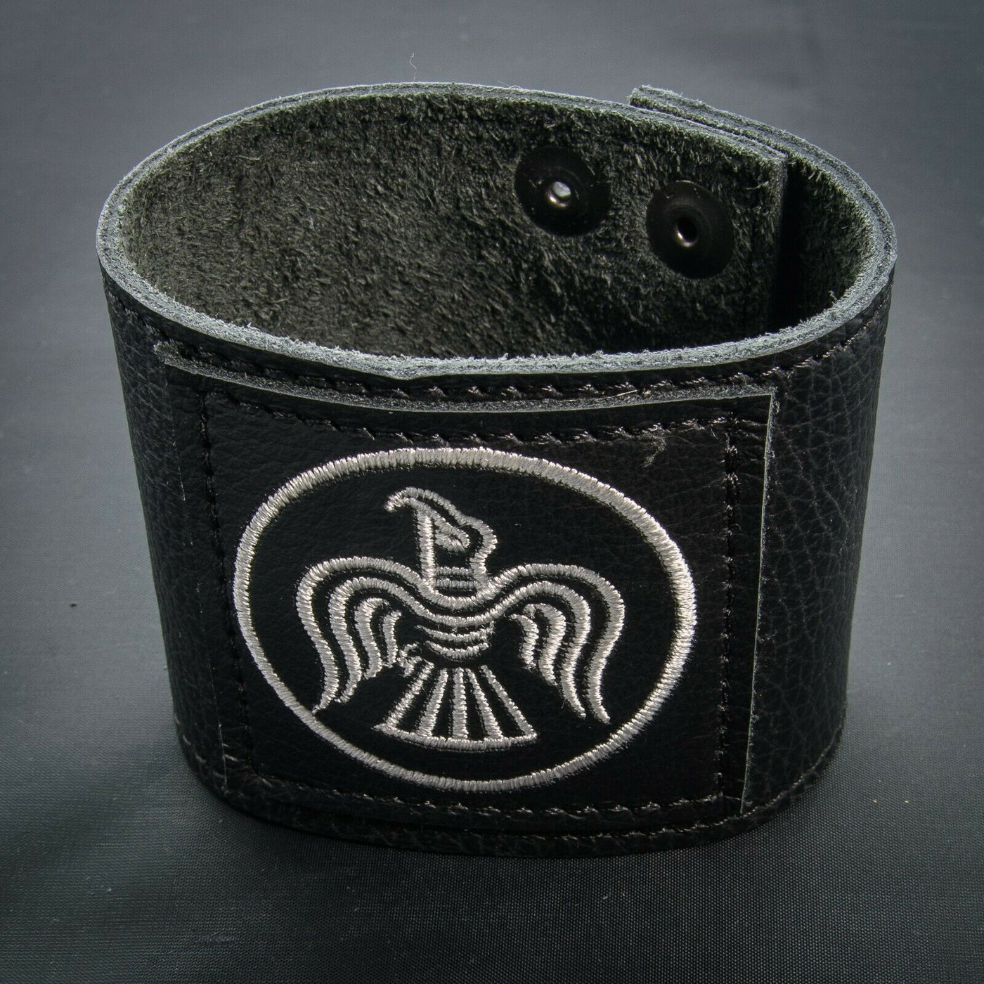 Celtic Leather Cuff Wristband - Raven - White