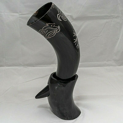 Nordic Compass Viking Buffalo Drinking Horn Carved Pagan Medieval Thrones Beer