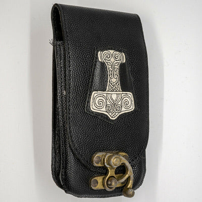 Leather Thor's Hammer Mobile Cell Phone Belt Pouch Viking Norse Odin Wallet Hip