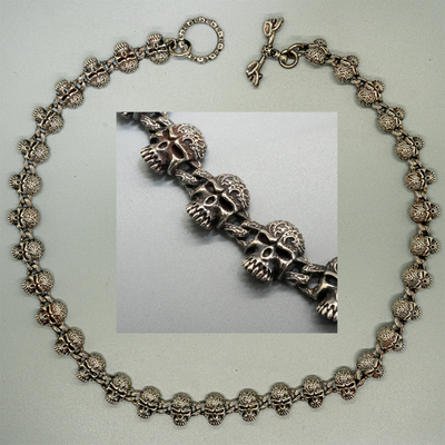 Silver Skull Link Necklace Chain Biker Gothic Viking Pagan Skeleton Gothic
