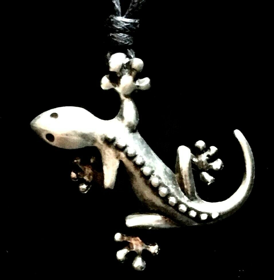 Gecko Lizard Salamander Pendant Gothic Goth Biker Necklace on adjustable cord
