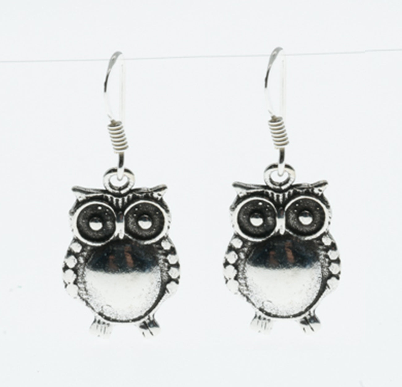 Owl Dropper earrings -  .925 sterling silver