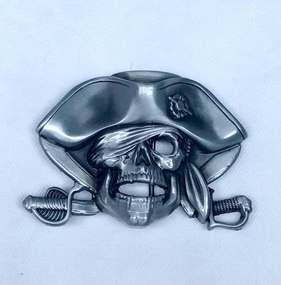Pirate Skull & Sword Belt Buckle Metal Biker Pewter Style