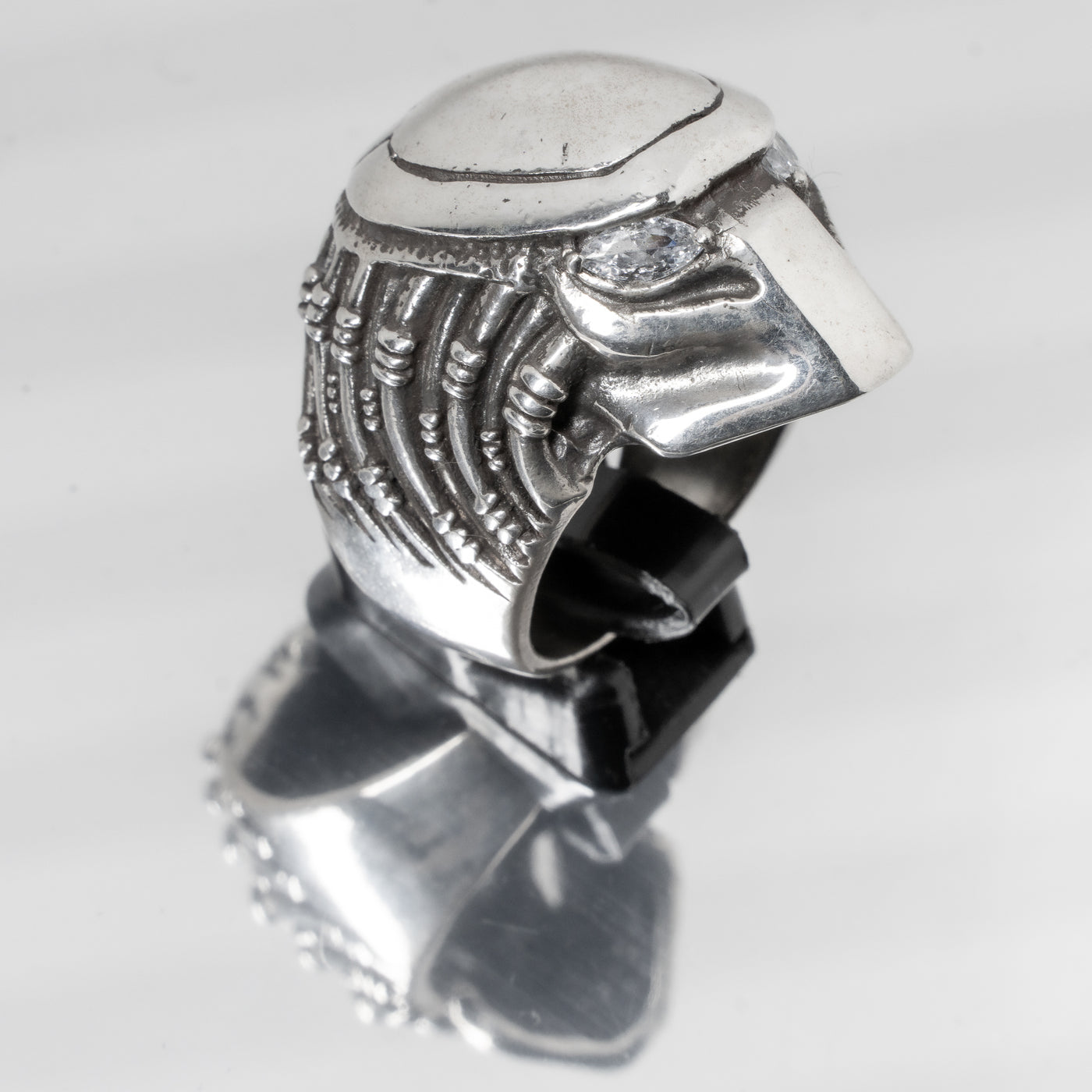 Predator Head Ring ~ .925 Sterling Silver & Cubic Zirconia