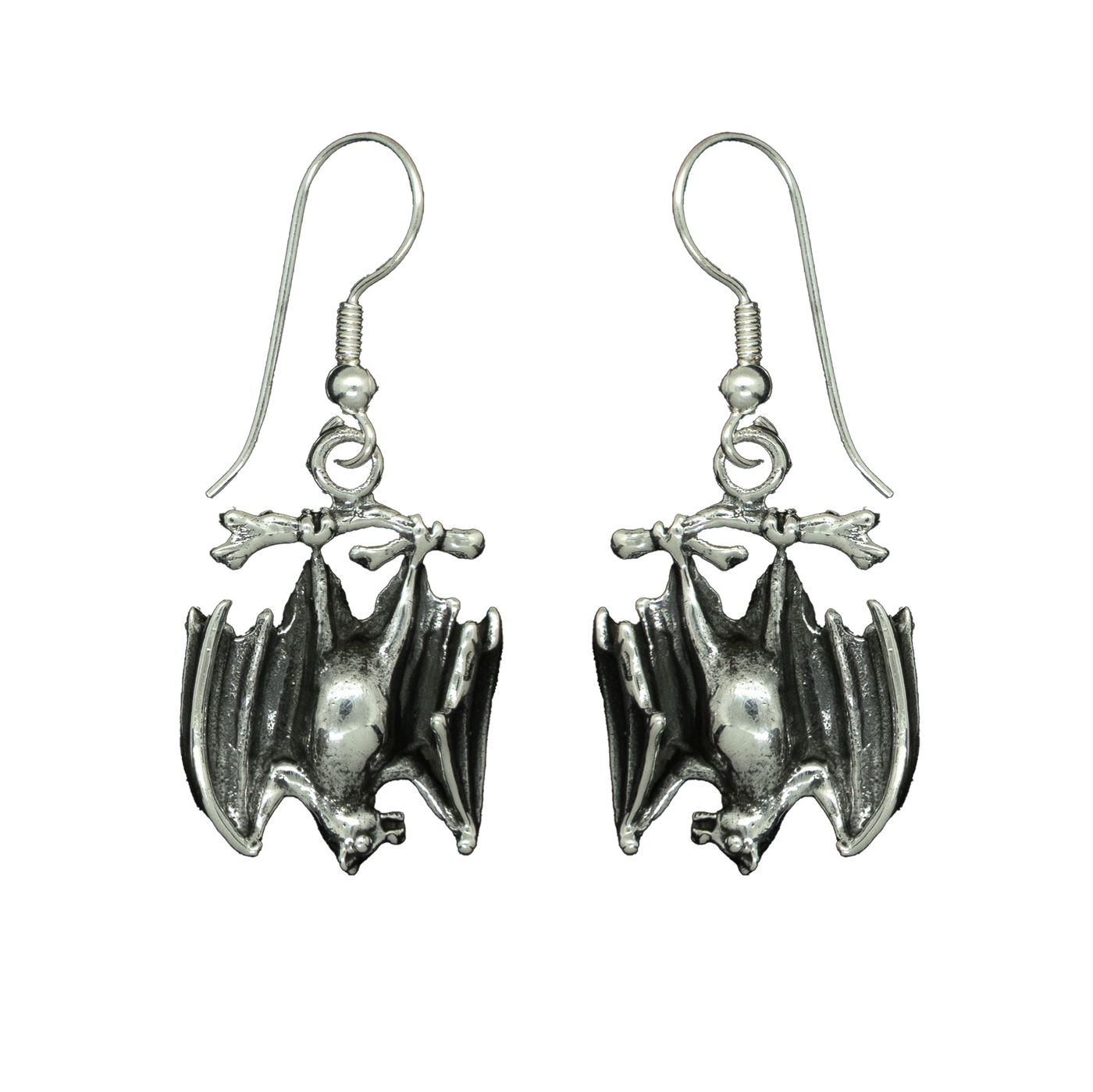Hanging Bat Earrings -  .925 sterling silver