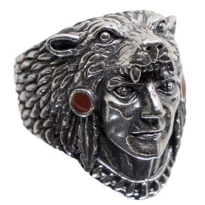 Turquoise Bear Navajo Influenced Indian Chief Cougar Exeter Chiefs silver Ring