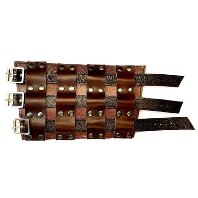 Brown Wide real leather wristband with 3 strong buckles to secure it in place, perfect arm/wrist support and looks great on.