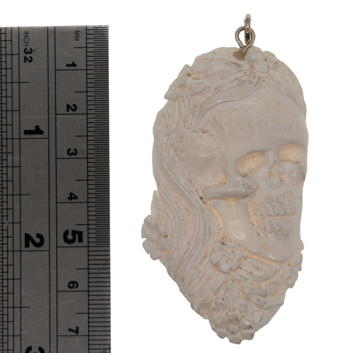 Buffalo Bone Skull Pendant ~ 925 sterling silver