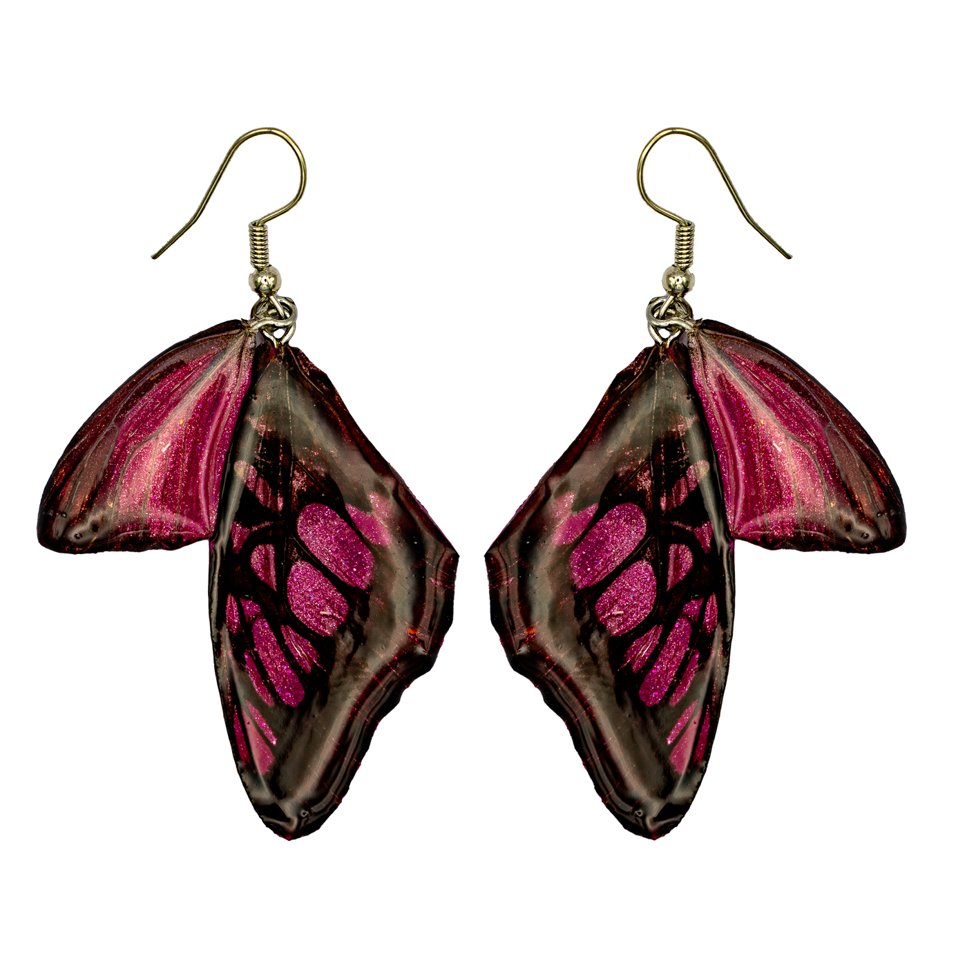 Purple real butterfly wings encased in resin & attached to 925 sterling silver wires