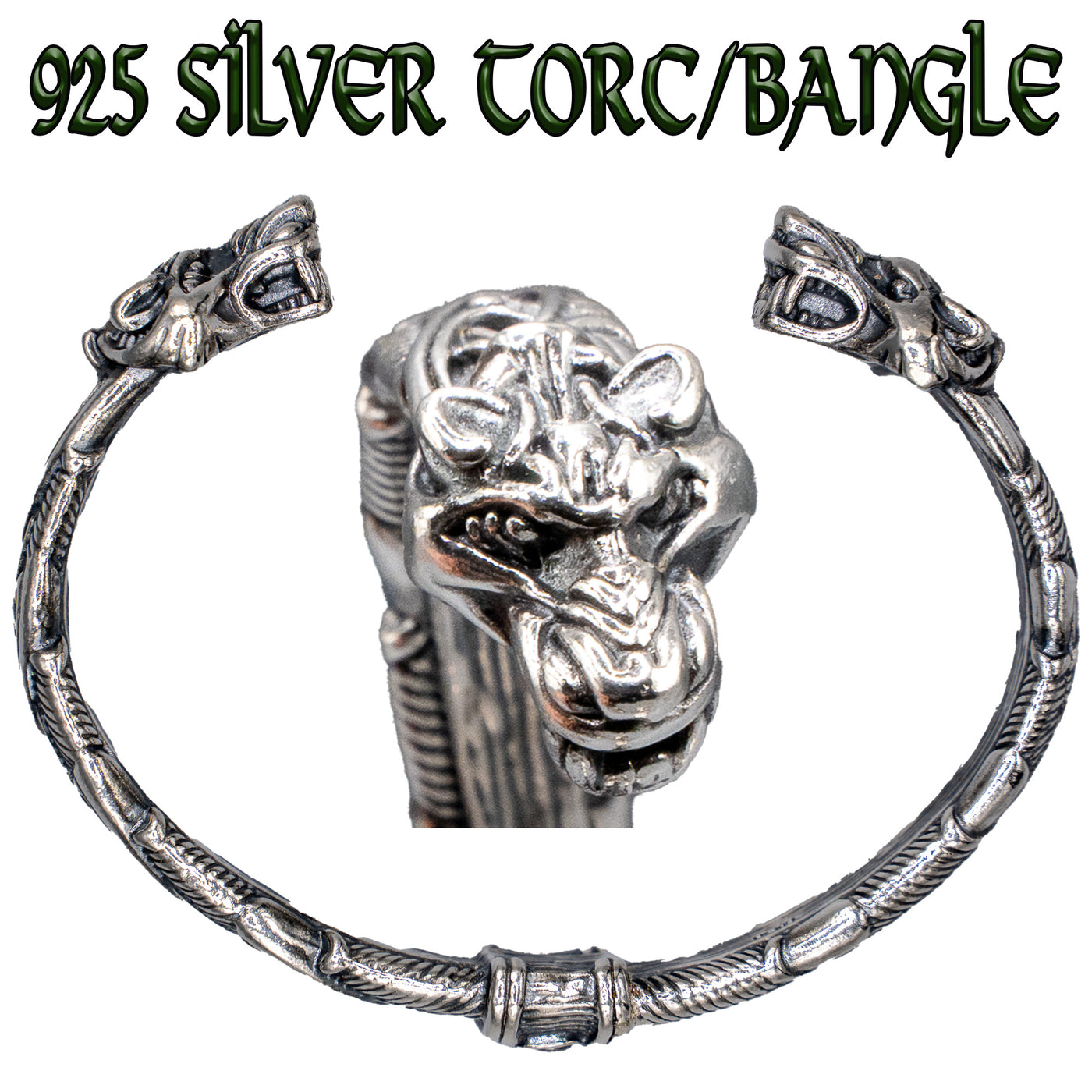 Celtic Wolf Torc/Bangle - .925 sterling silver