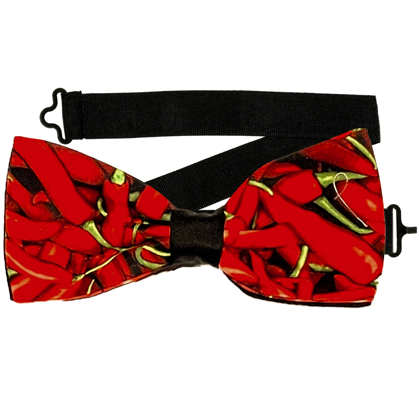 Red Hot Chili Pepper pre-tied bow tie   which is on a sliding ribbon to easily attach. The pocket square is approx. 25cm x 25cm, pre-folded so you can pop it straight in your breast pocket. Handmade from 100% cotton