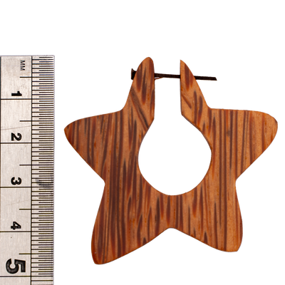 Star Shaped coconut earrings with a stick post to secure in place, approximately 5cm from top to bottom