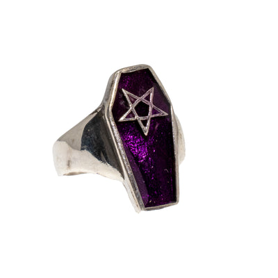 Coffin Pentagram Ring - .925 sterling silver - Purple Enamel