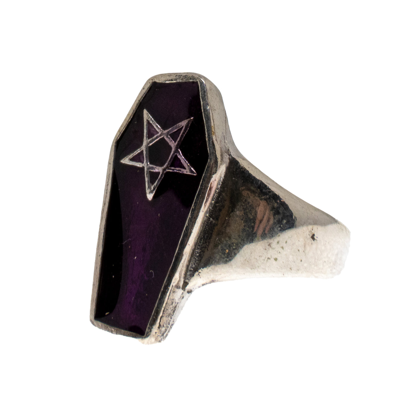 Coffin Pentagram Ring - .925 sterling silver - Purple Enamel