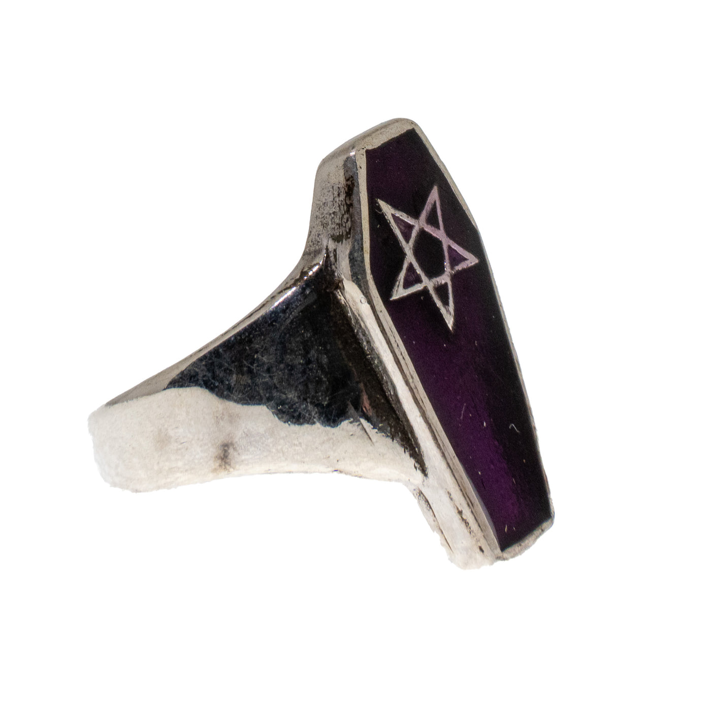 Coffin Pentagram Ring - .925 sterling silver - Purple Enamel