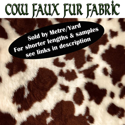 Ultra soft  and fluffy brown & cream guernsey cow faux fur fabric sold by the metre or yard 150cm wide x 100cm or 91.5cm perfect for making cushions, scarves, apparel, fancy dress up costumes
