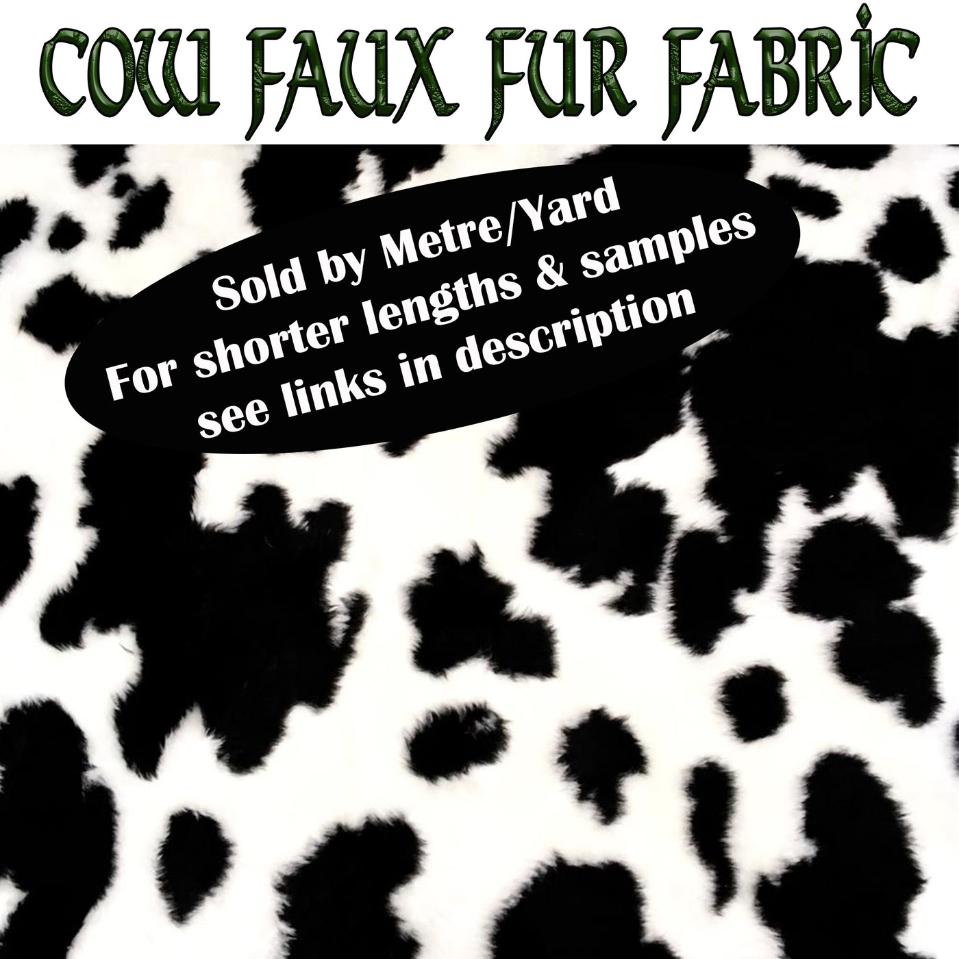 Fresian Cow Faux Fur Fabric 150cm wide (60) sold by metre & yard