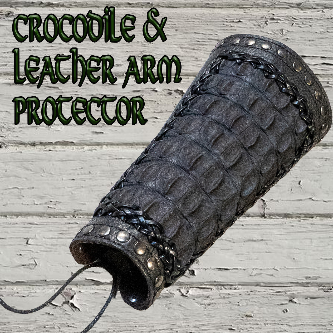 Genuine Crocodile Skin Wide Leather Wrist Cuff Biker Celtic Viking Archery Larp